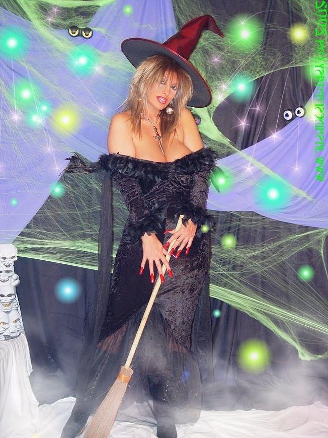 12P Busty wicked witch Jasmine posing in pantyhose and boots