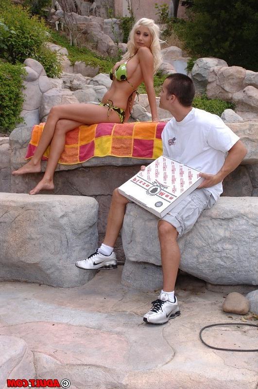 16P Huge titted blonde MILF likes her pizza with an extra sausage