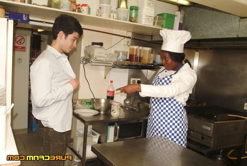 18P Dominant black cook demands a waiter to serve customers naked