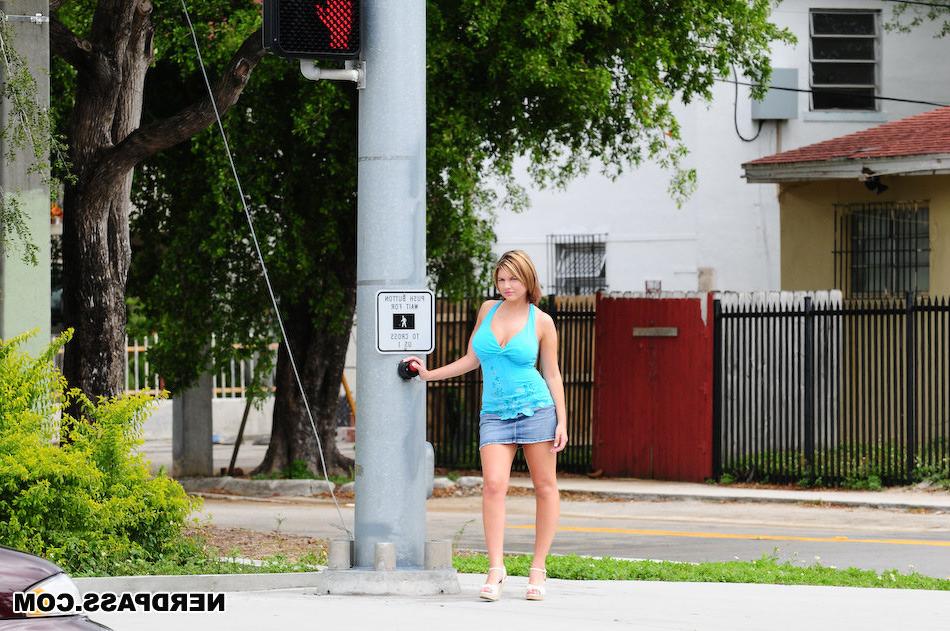 15P Blond with big natural boobs picked up at bus stop and fucke