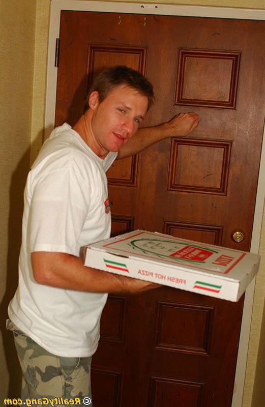 15P Slutty blonde girl Amber orders a big sausage pizza