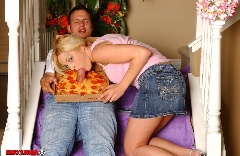 16P hungry babe eating cock through a pizza
