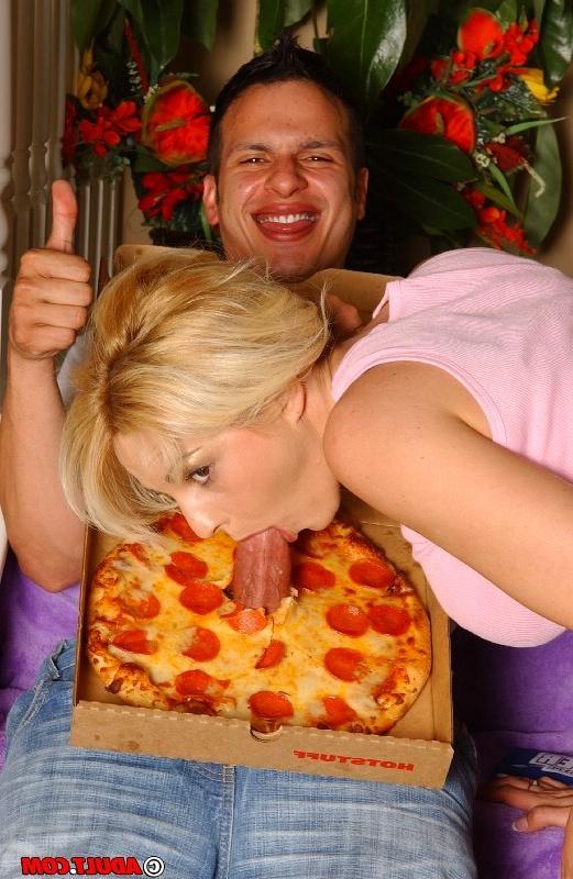 16P hungry babe eating cock through a pizza