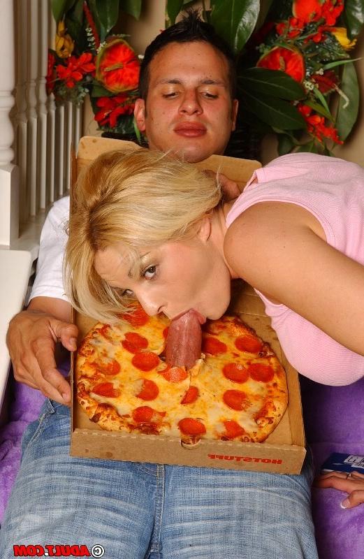 16P hungry babe eating cock through a pizza