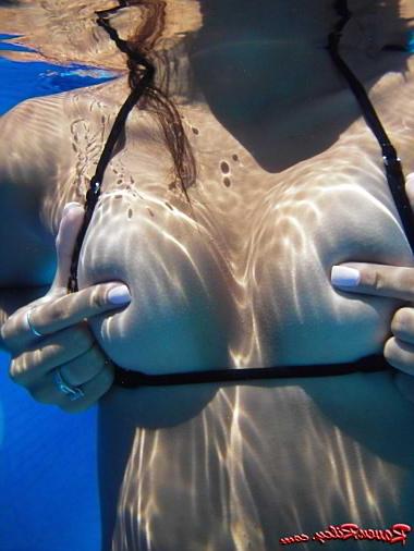 24P Brunette swim closeups hard nipples