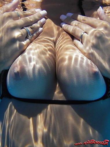 24P Brunette swim closeups hard nipples