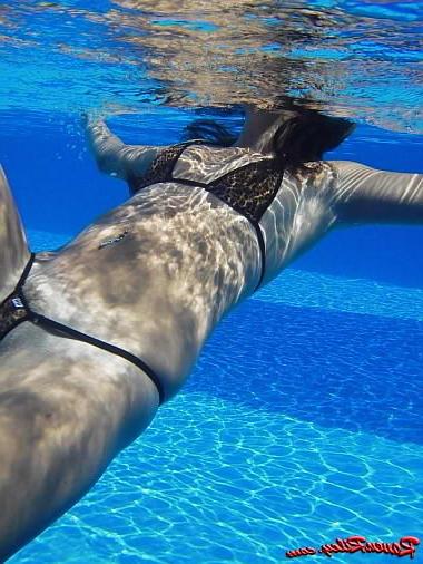 24P Brunette swim closeups hard nipples