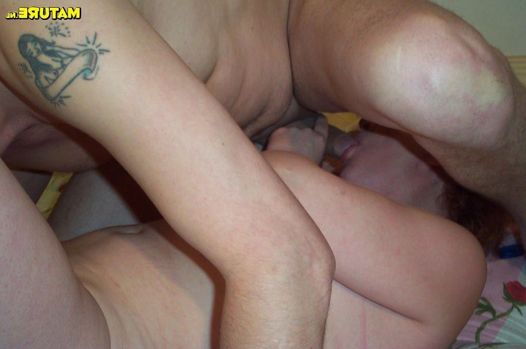 16P Horny mature redhead sucking and eating cum