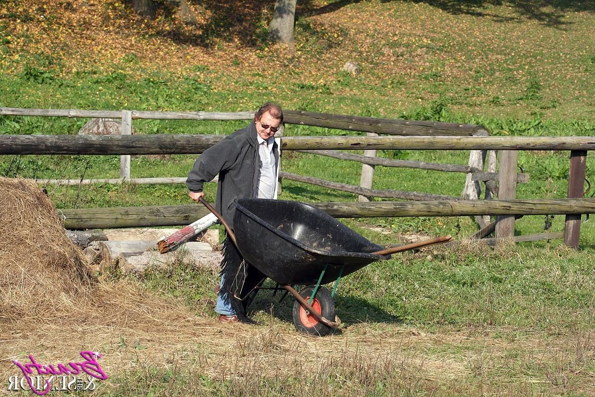 15P Horny old senior enjoys a teen pussy on the barn