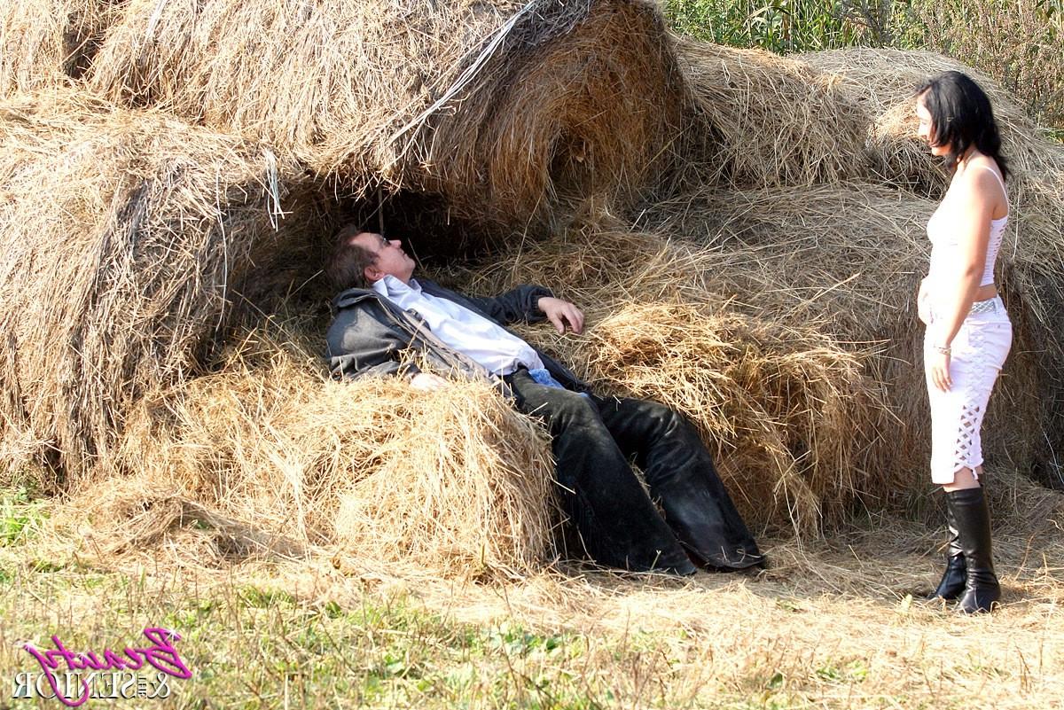 15P Horny old senior enjoys a teen pussy on the barn
