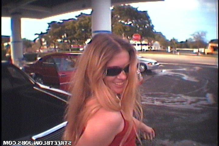 15P Cute blonde babe gets naked and sucks cock outside