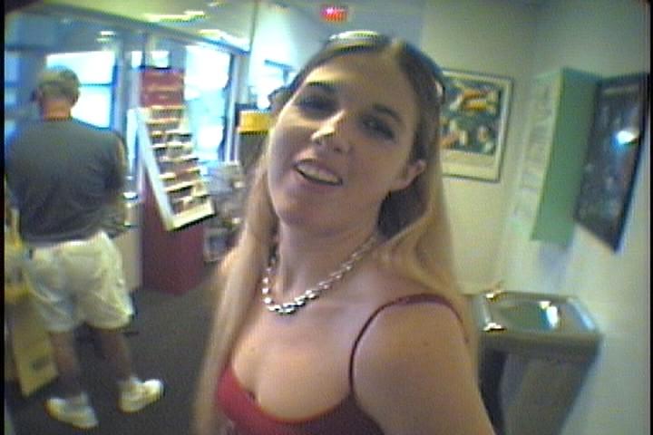 15P Cute blonde babe gets naked and sucks cock outside