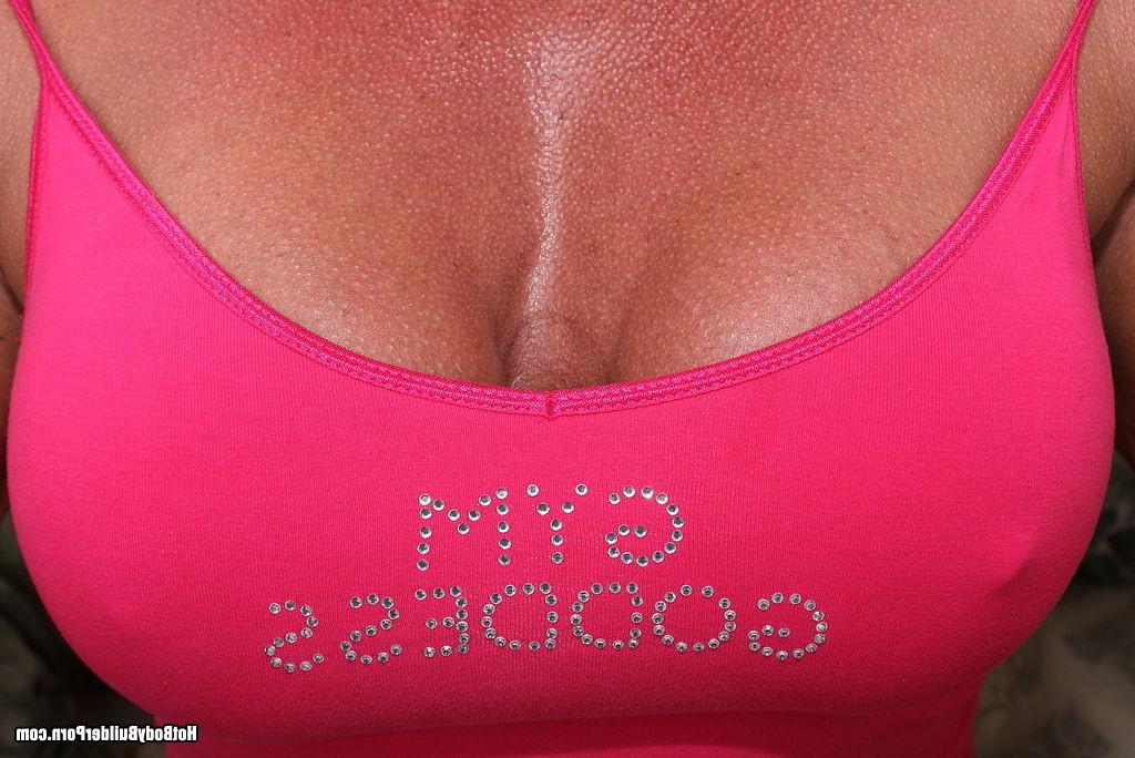 15P Busty fitness girl showing perfect body and playing with dildo