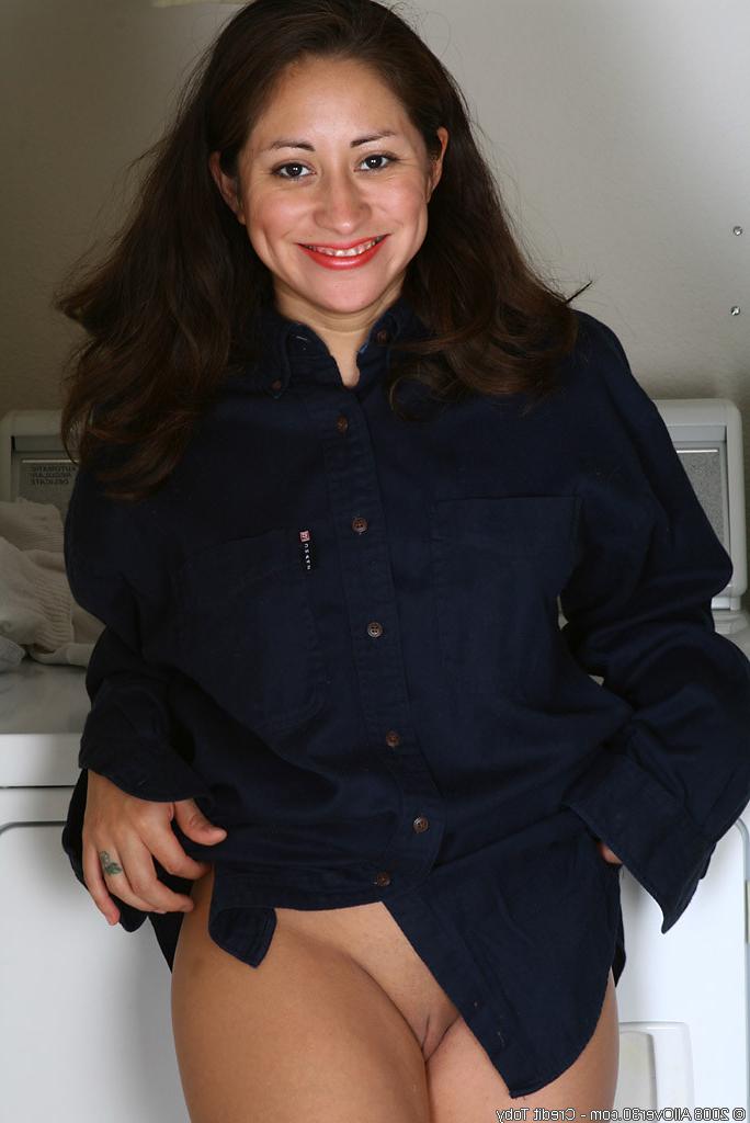 16P Cute brunette housewife takes a break from the laundry to strip