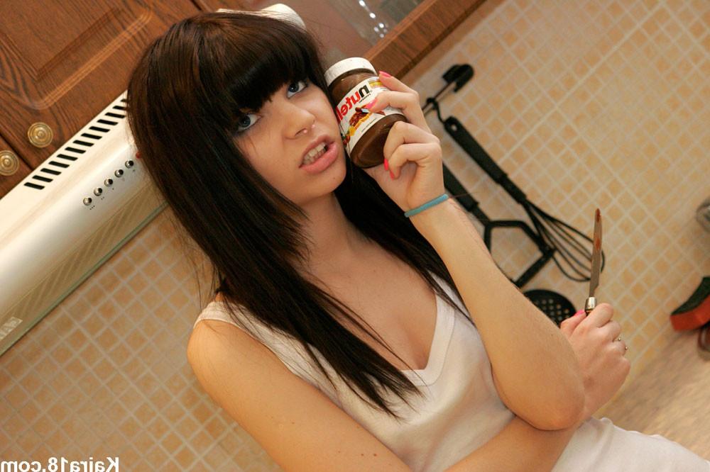 15P Kaira18 plays with smears melting chocolate