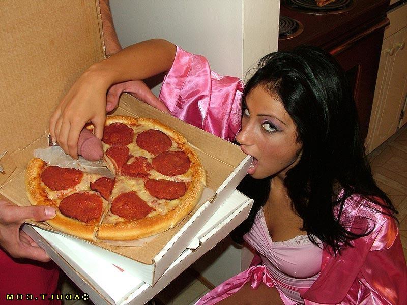 16P Brunette got her pizza along with hard hot sausage