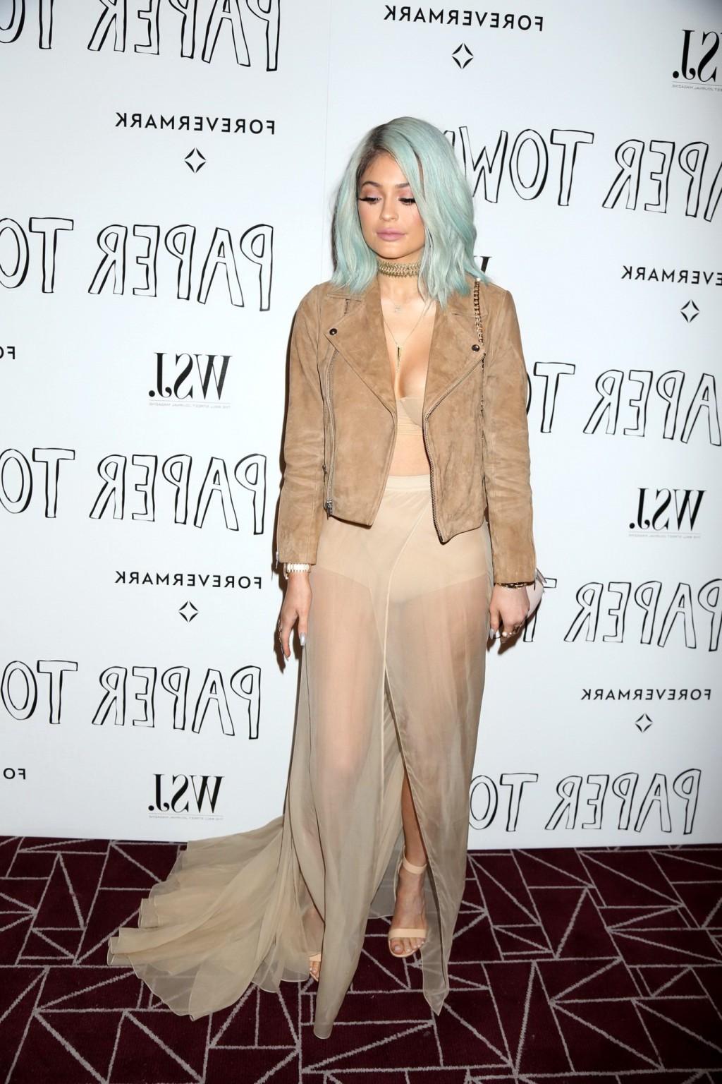16P Kylie Jenner busty wearing crop top  see through skirt at Paper 