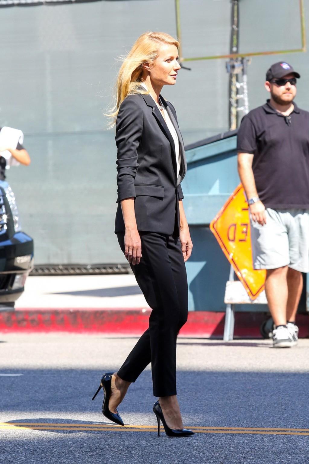 16P Gwyneth Paltrow braless showing huge cleavage on the set of a Hugo Boss campaign