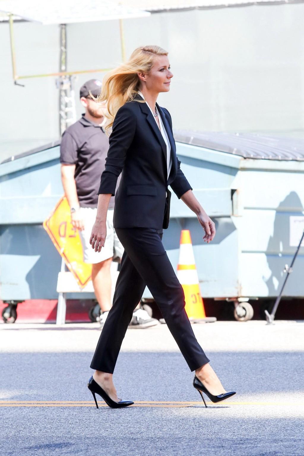 16P Gwyneth Paltrow braless showing huge cleavage on the set of a Hugo Boss campaign