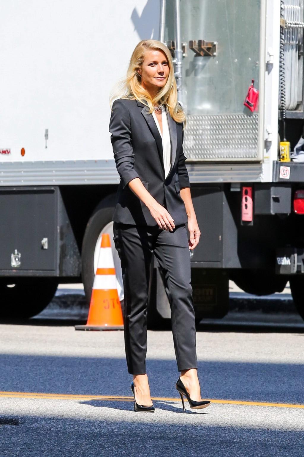 16P Gwyneth Paltrow braless showing huge cleavage on the set of a Hugo Boss campaign
