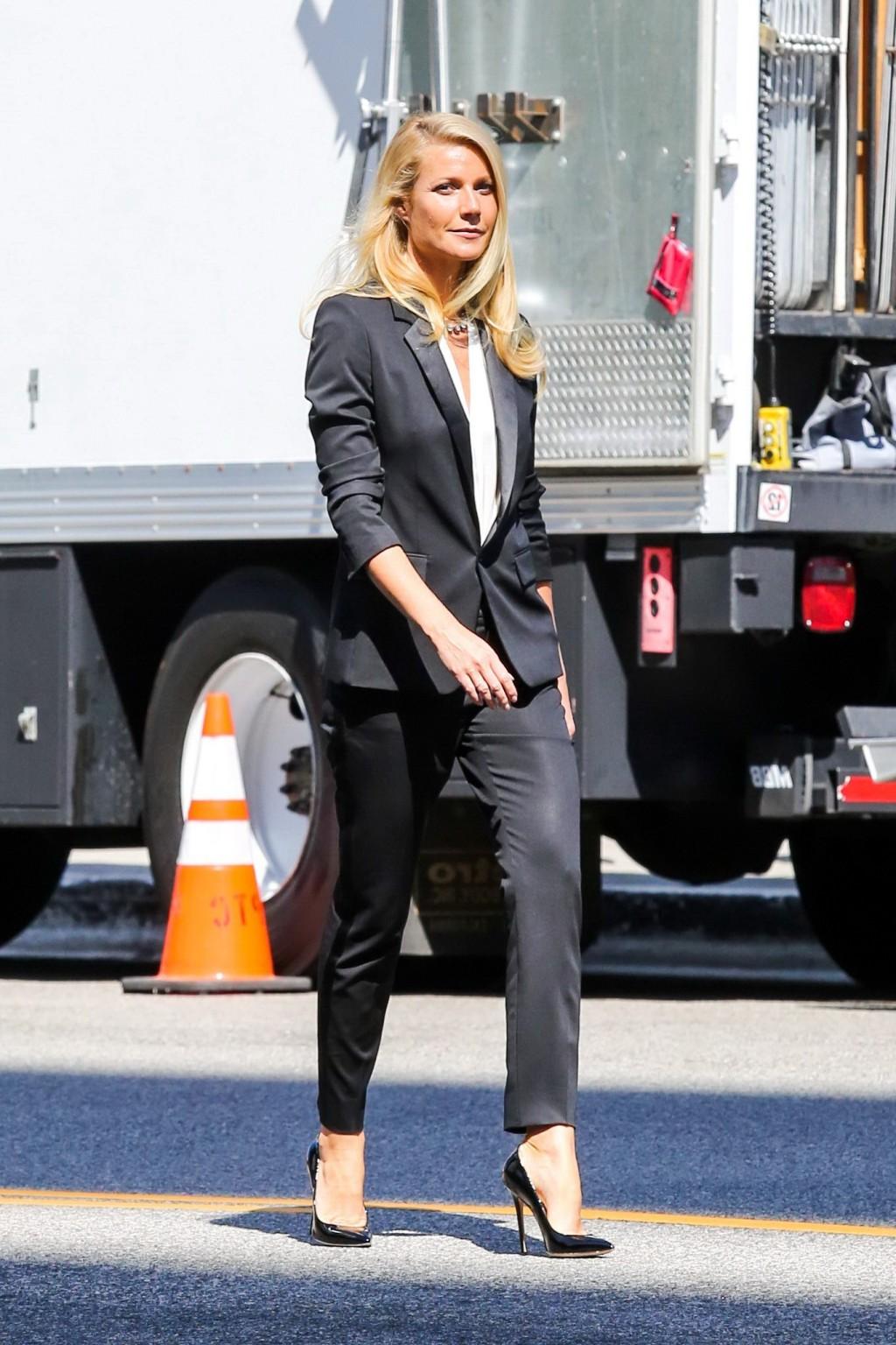 16P Gwyneth Paltrow braless showing huge cleavage on the set of a Hugo Boss campaign