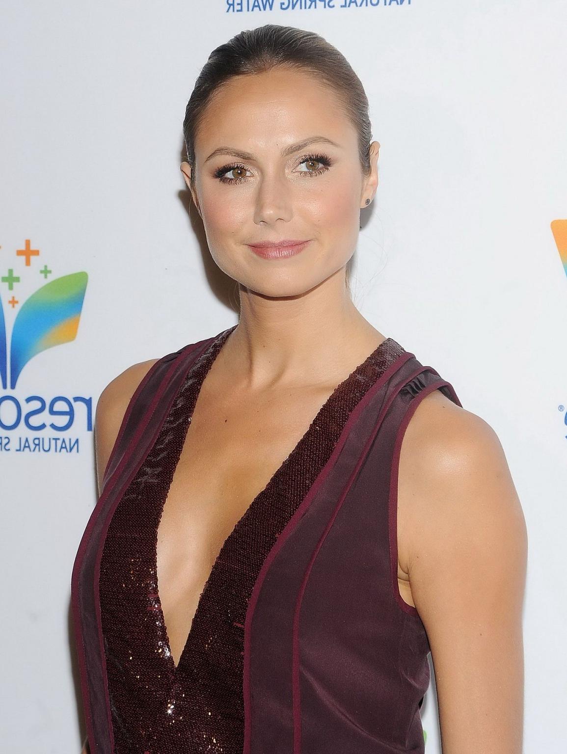 16P Stacy Keibler braless wearing low cut mini dress at the Natural Spring Water Res