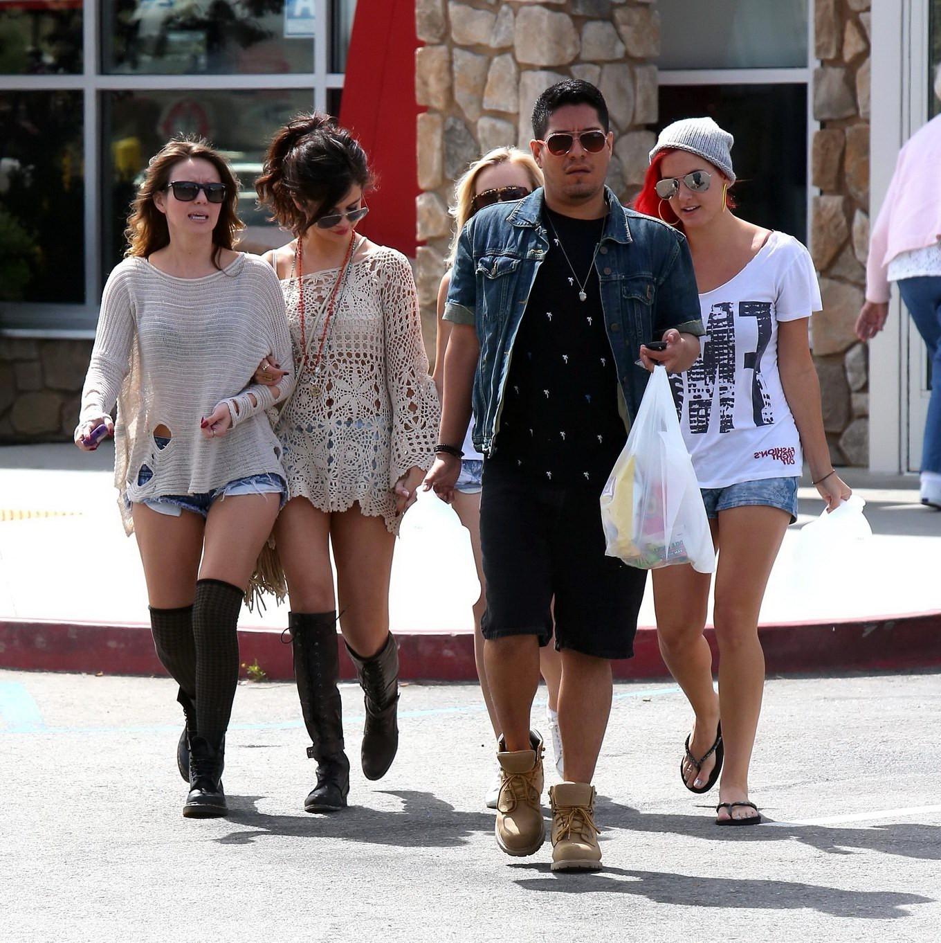 16P Selena Gomez leggy wearing fuckme boots  lace mini dress out in Bakersfield