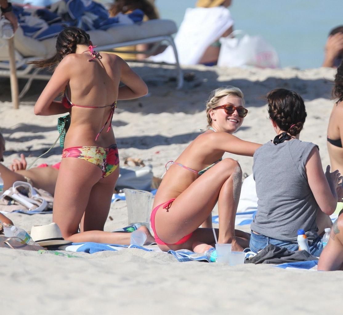 16P Nina Dobrev showing off her floral bikini booty at the beach in Miami