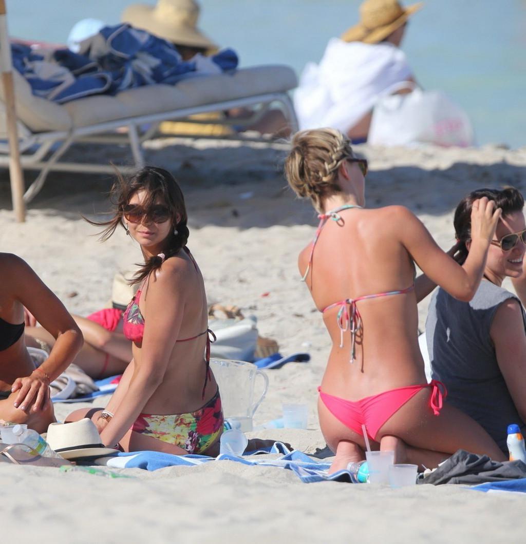 16P Nina Dobrev showing off her floral bikini booty at the beach in Miami