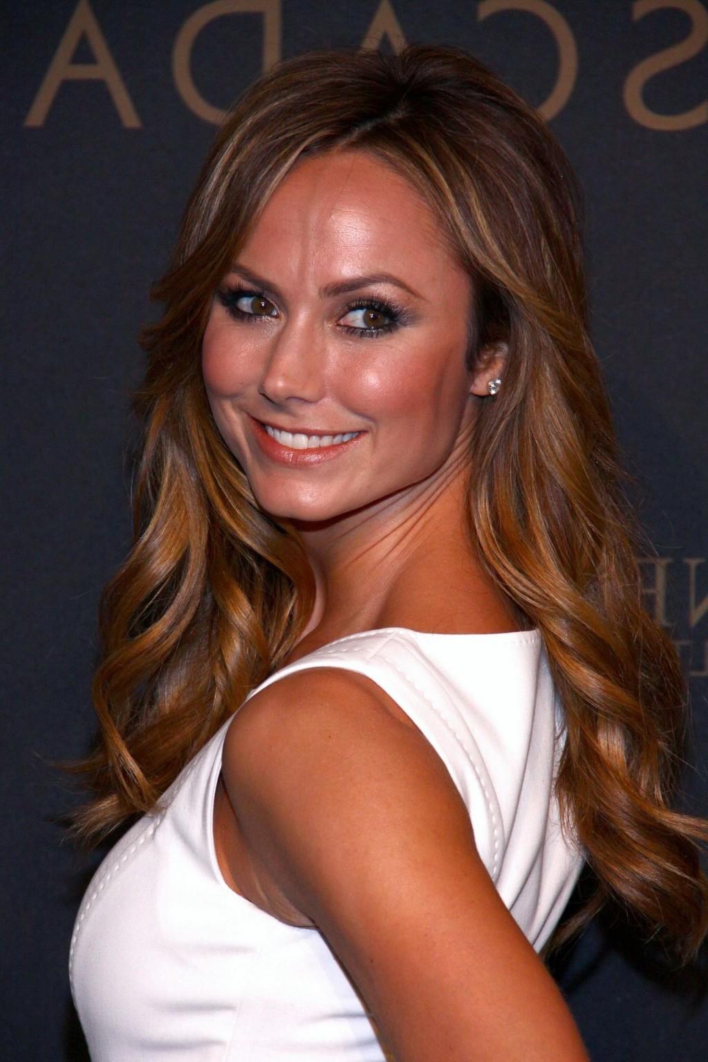 16P Stacy Keibler wearing tight white mini dress at the Escada Flagship store grand 