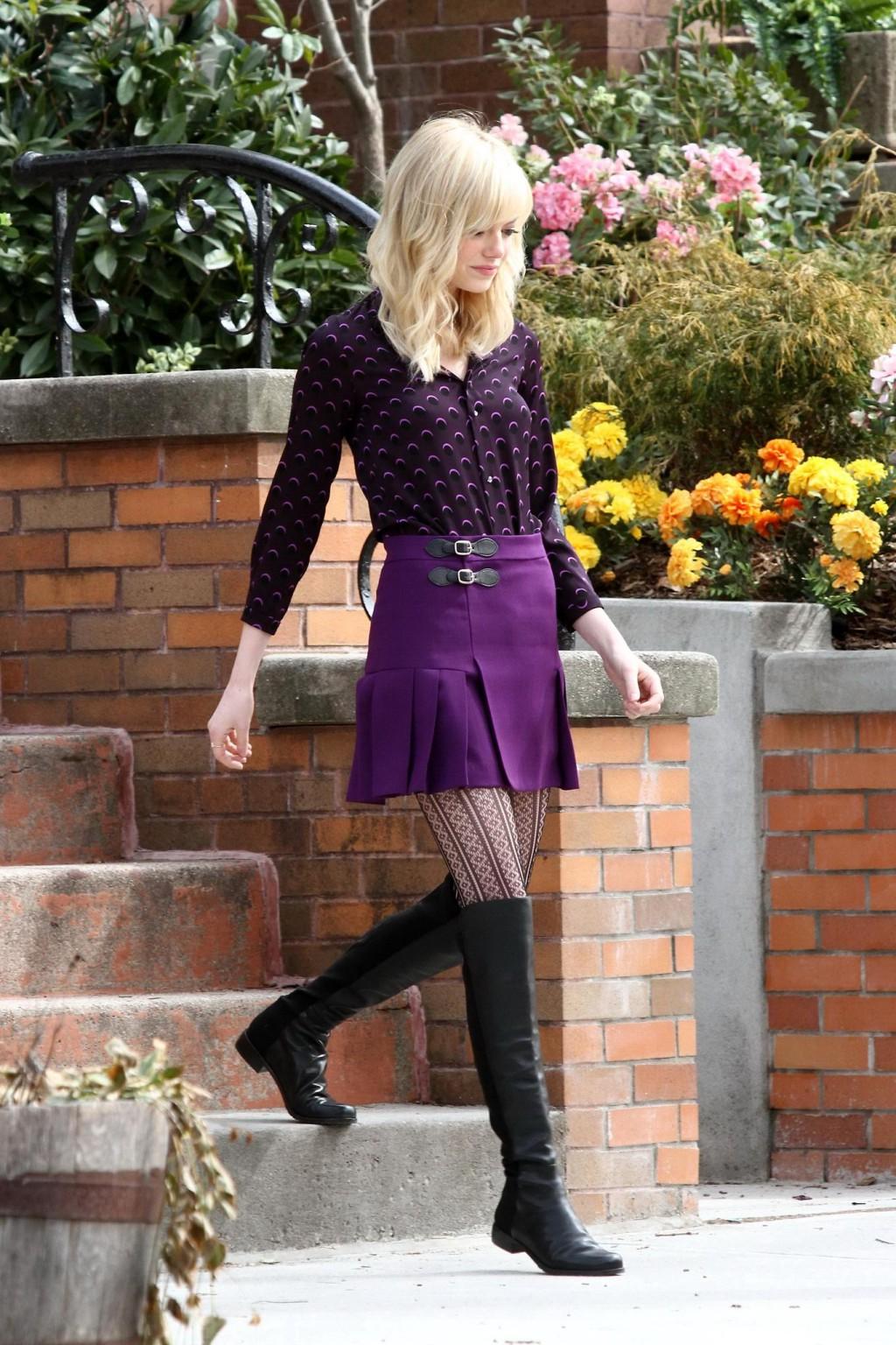16P Emma Stone leggy wearing fishnets  fuckme boots on 'The Amazing Spider-Man 2' se