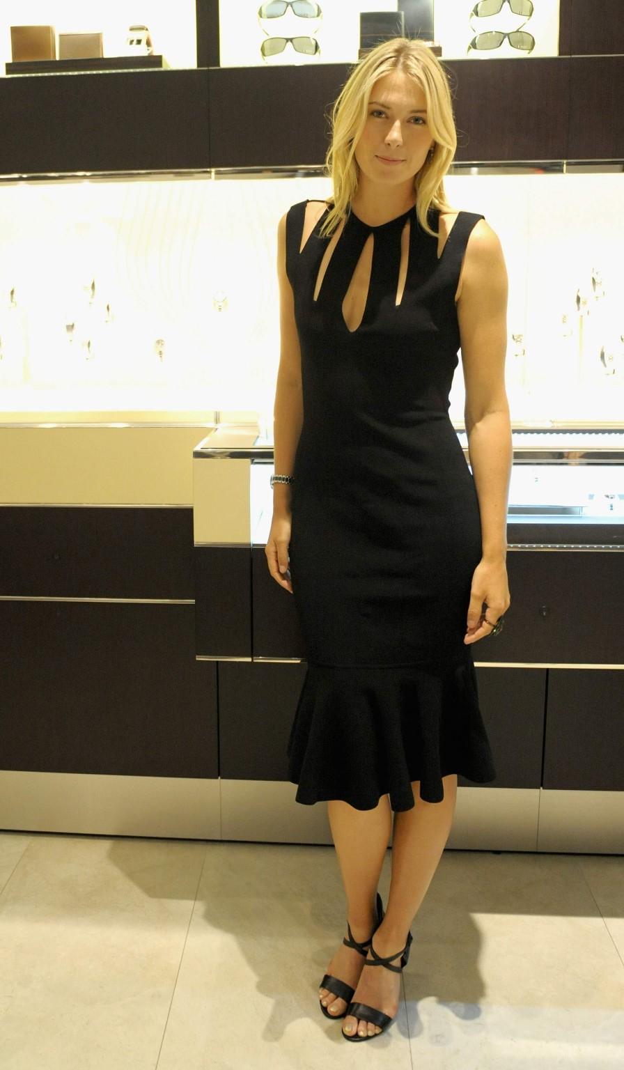 16P Maria Sharapova braless wearing a sexy black dress at TAG Heuer Aventura store o