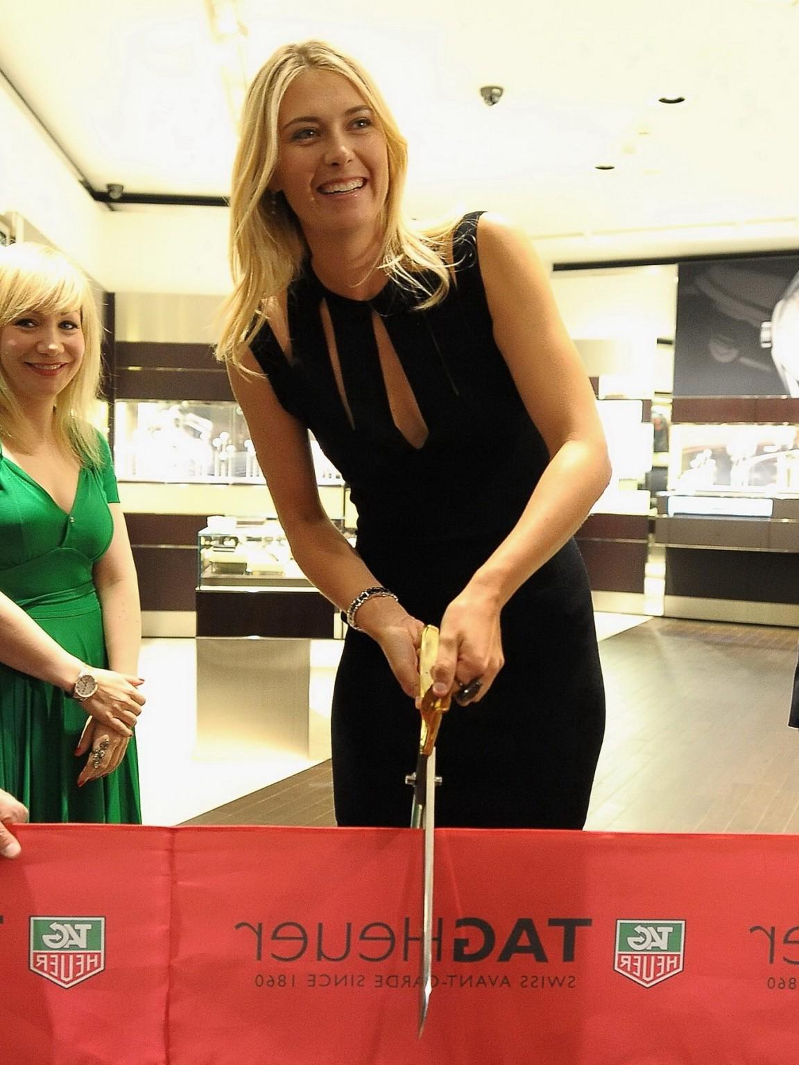 16P Maria Sharapova braless wearing a sexy black dress at TAG Heuer Aventura store o
