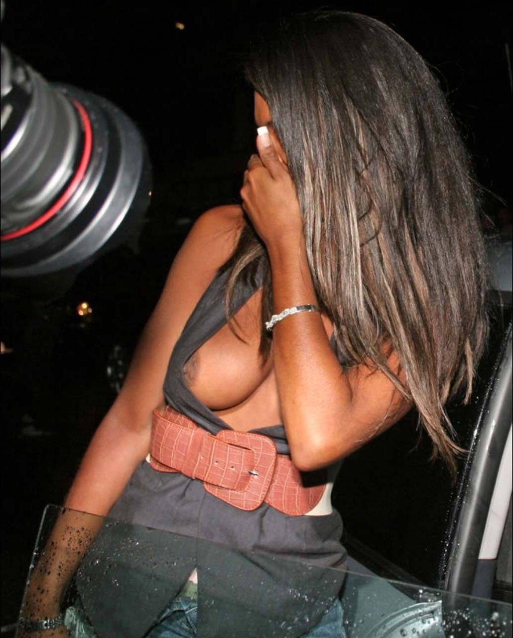 10P Charley Uchea flashing her big tits on street paparazzi pictures and posing sexy