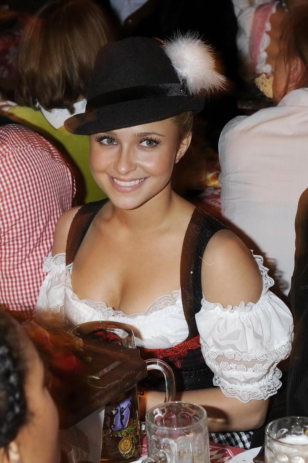 16P Hayden Panettiere busty in German folkwear at the Oktoberfest in Munich