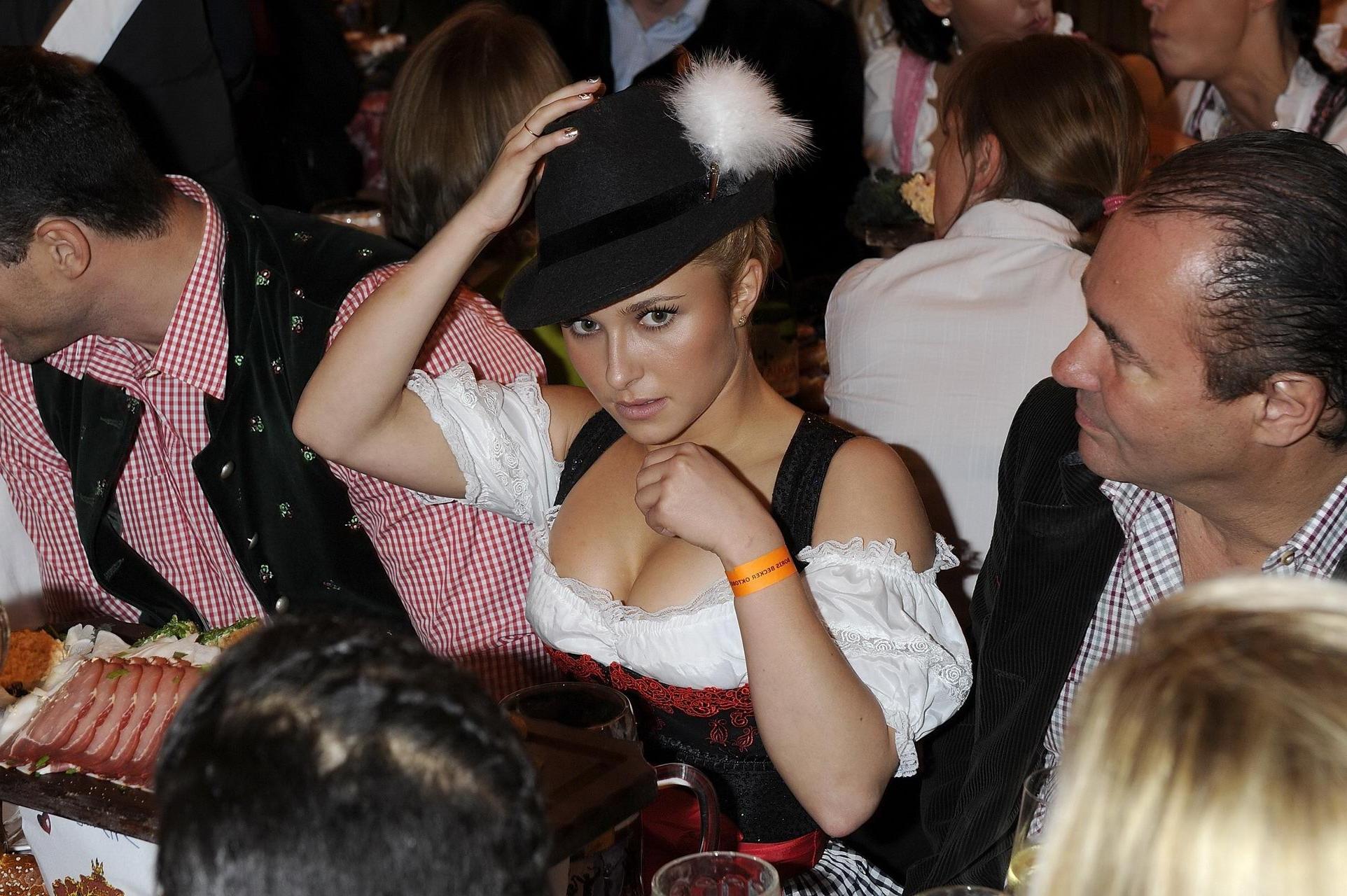 16P Hayden Panettiere busty in German folkwear at the Oktoberfest in Munich