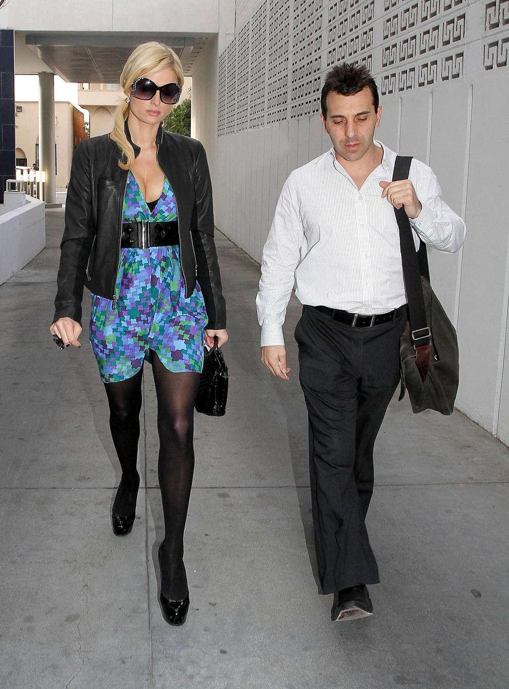 16P Paris Hilton showing her panties upskirt on street and her tits