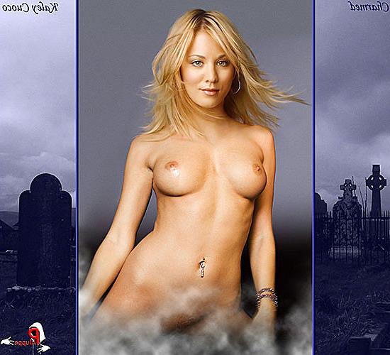 16P Kaley Cuoco showing her pussy and tits and fucking hard