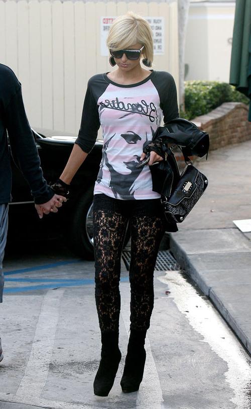 16P Paris Hilton looking very hot in sexy stockings on street