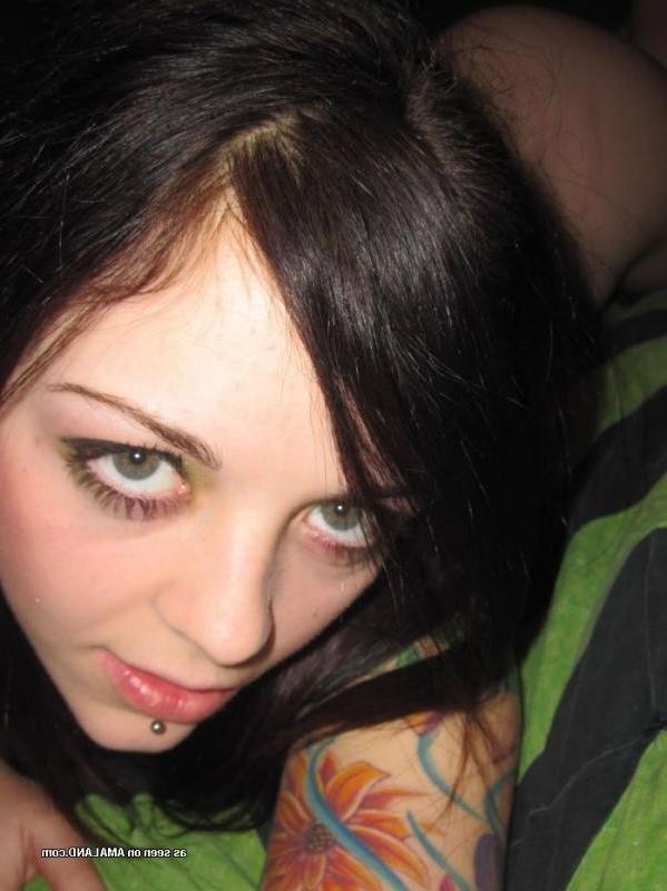 12P Inked rocker chick spreading and showing her shaved twat