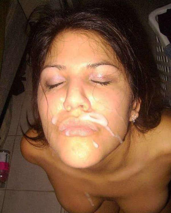 15P Pictures of a kinky babe who got a load of cum facial