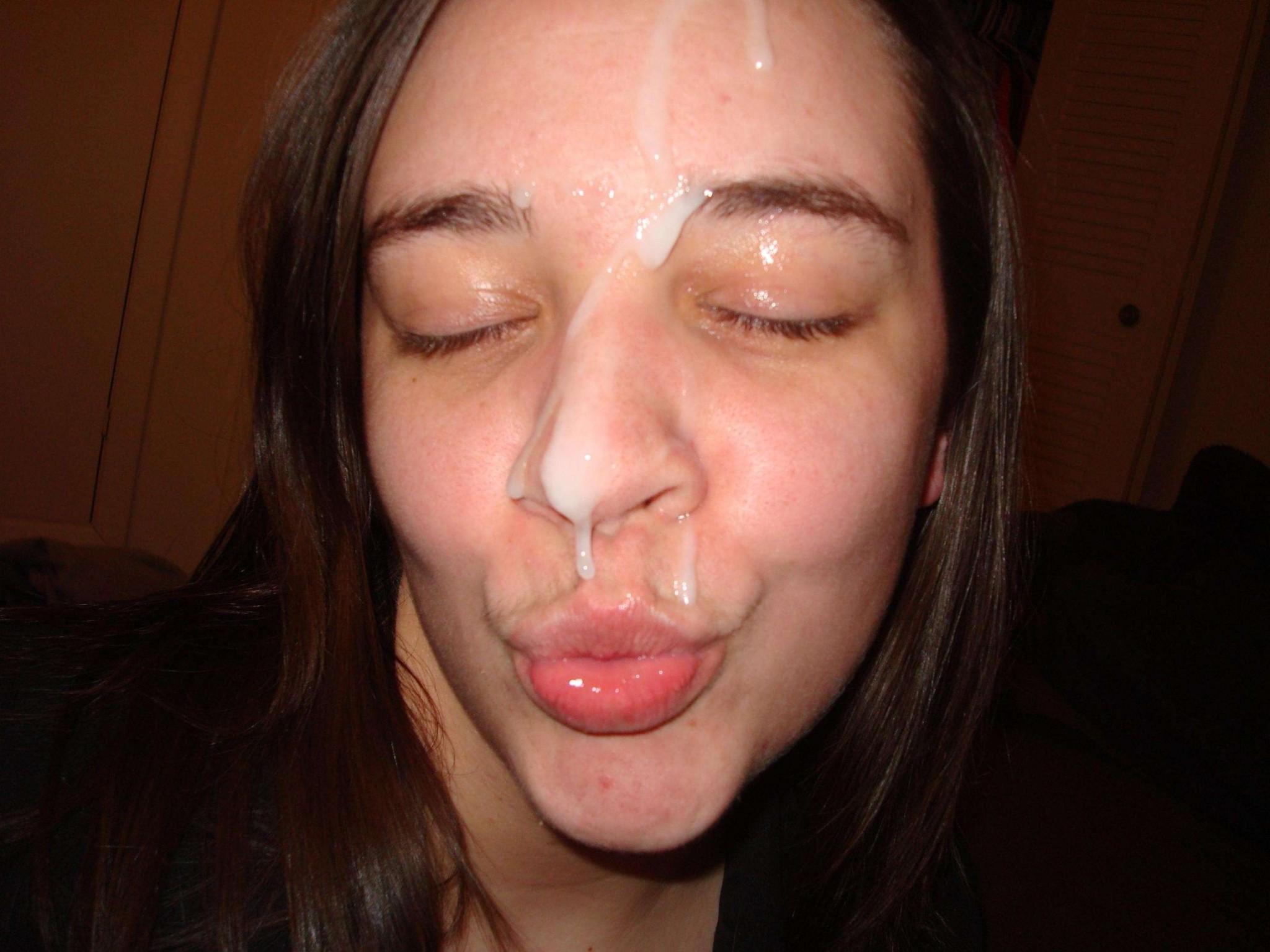 18P Photos of an amateur chick's hot and sticky cum facial