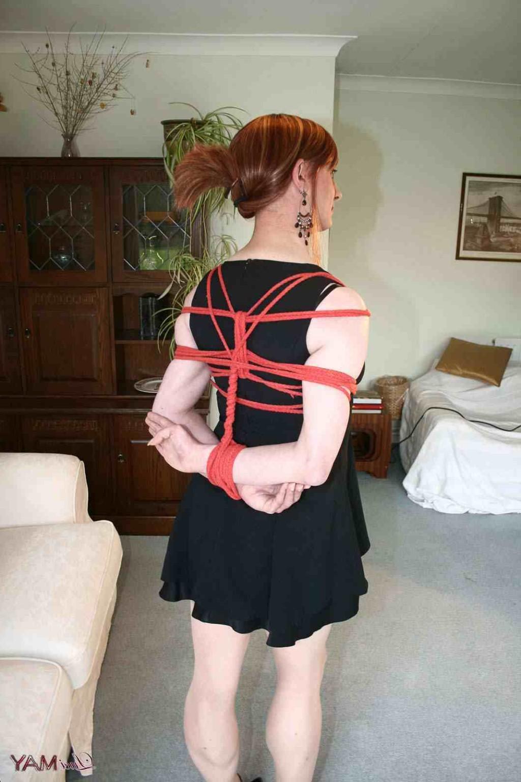15P TRanny hog tied and tickled by her master