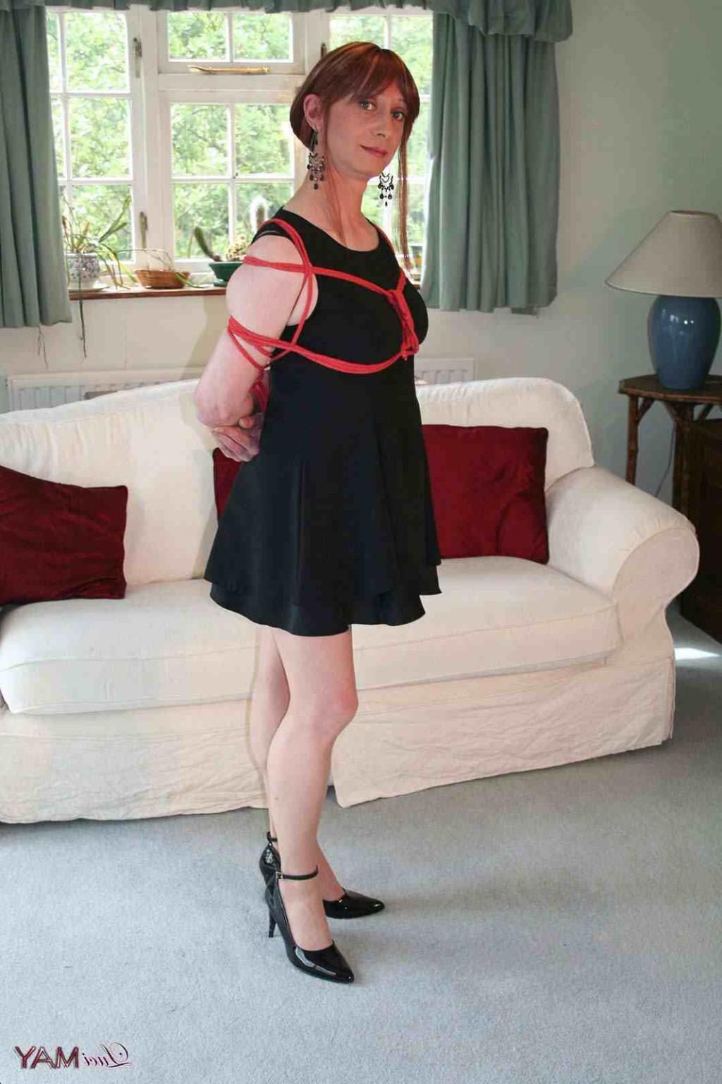 15P TRanny hog tied and tickled by her master