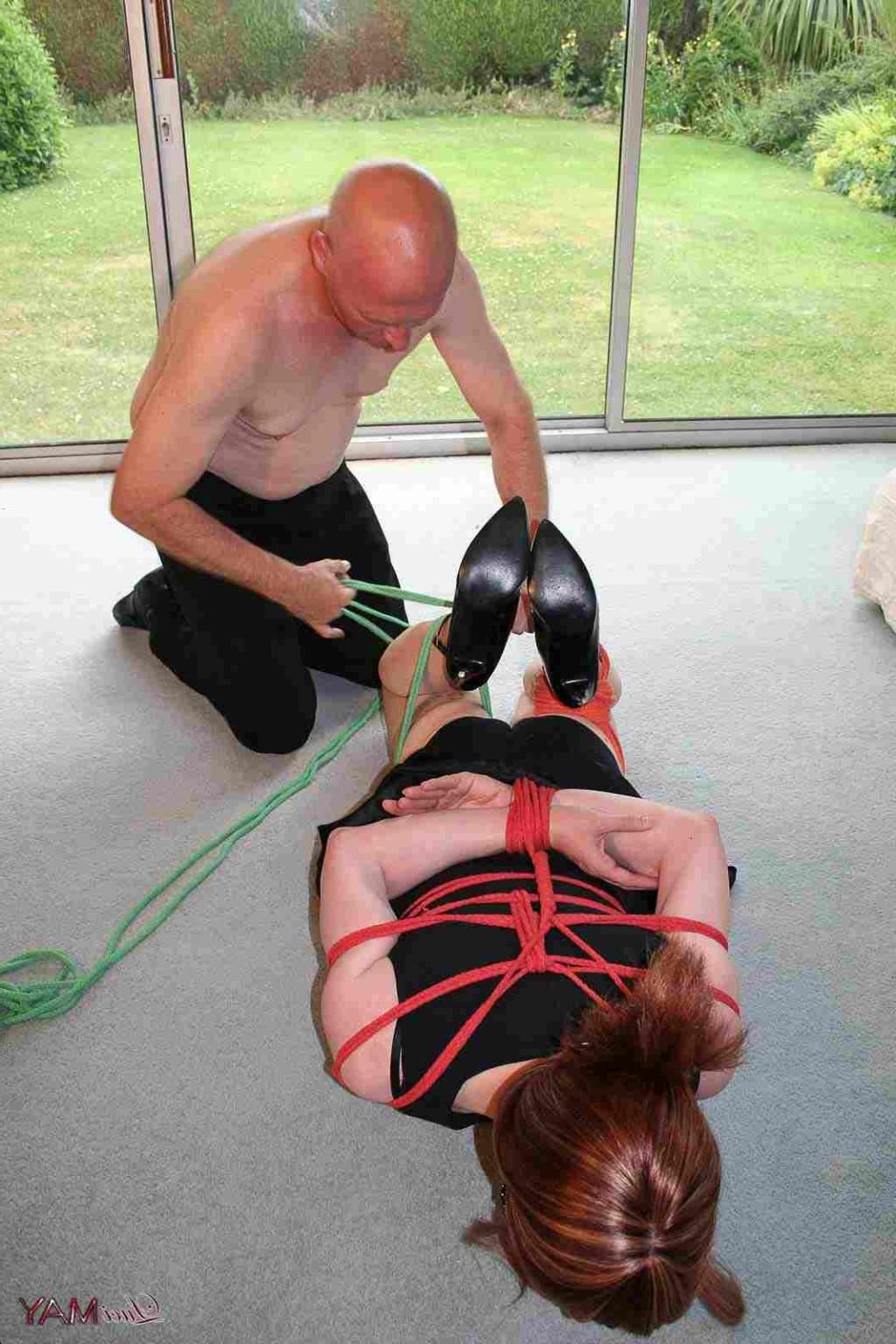 15P TRanny hog tied and tickled by her master