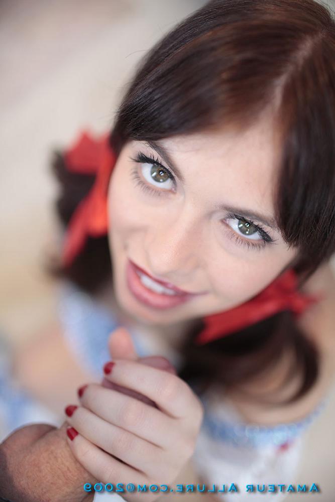 16P gorgeous teen in pig tails sucking cock to swallow cum shot