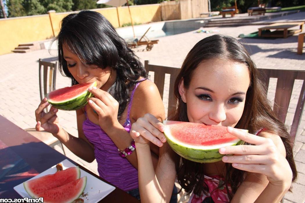 15P Two horny babes getting covered in cum