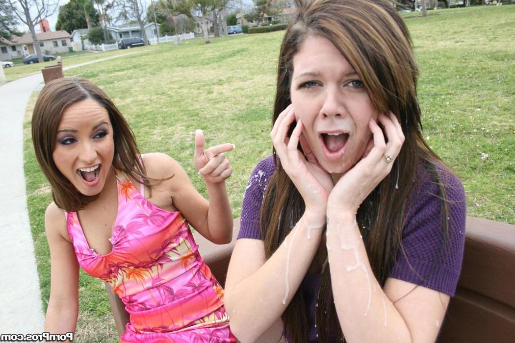 16P Two horny babes getting covered in cum