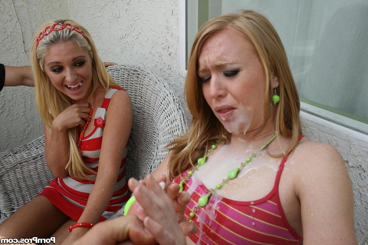 16P Two horny babes getting covered in cum