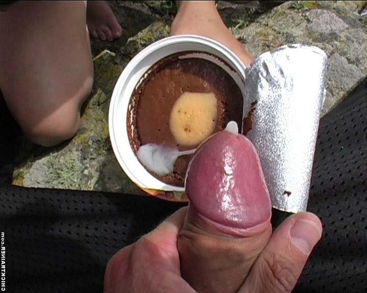 16P Britney eats pudding with a little cum on top